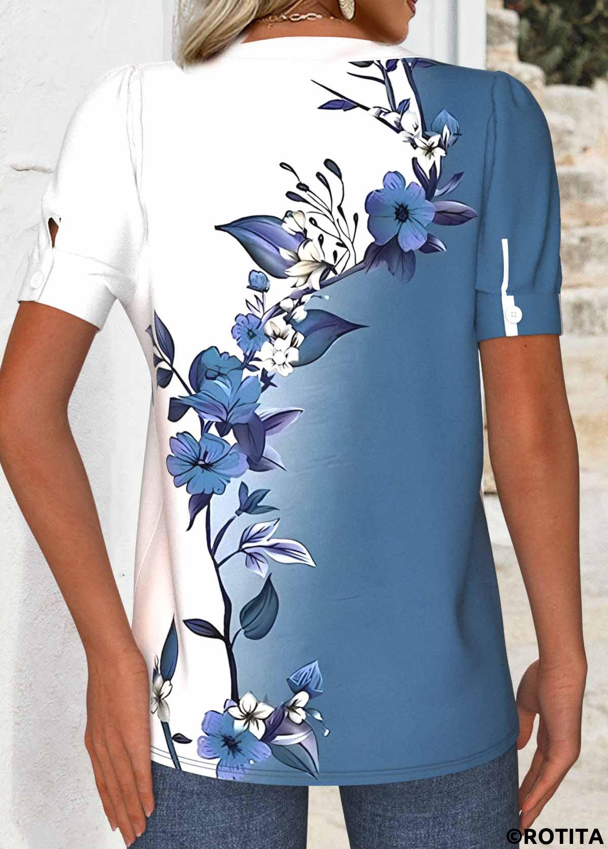 White plus size,Floral plus size,Plants plus size,ROTITA Plus Size Cut Out White Floral Print T Shirt