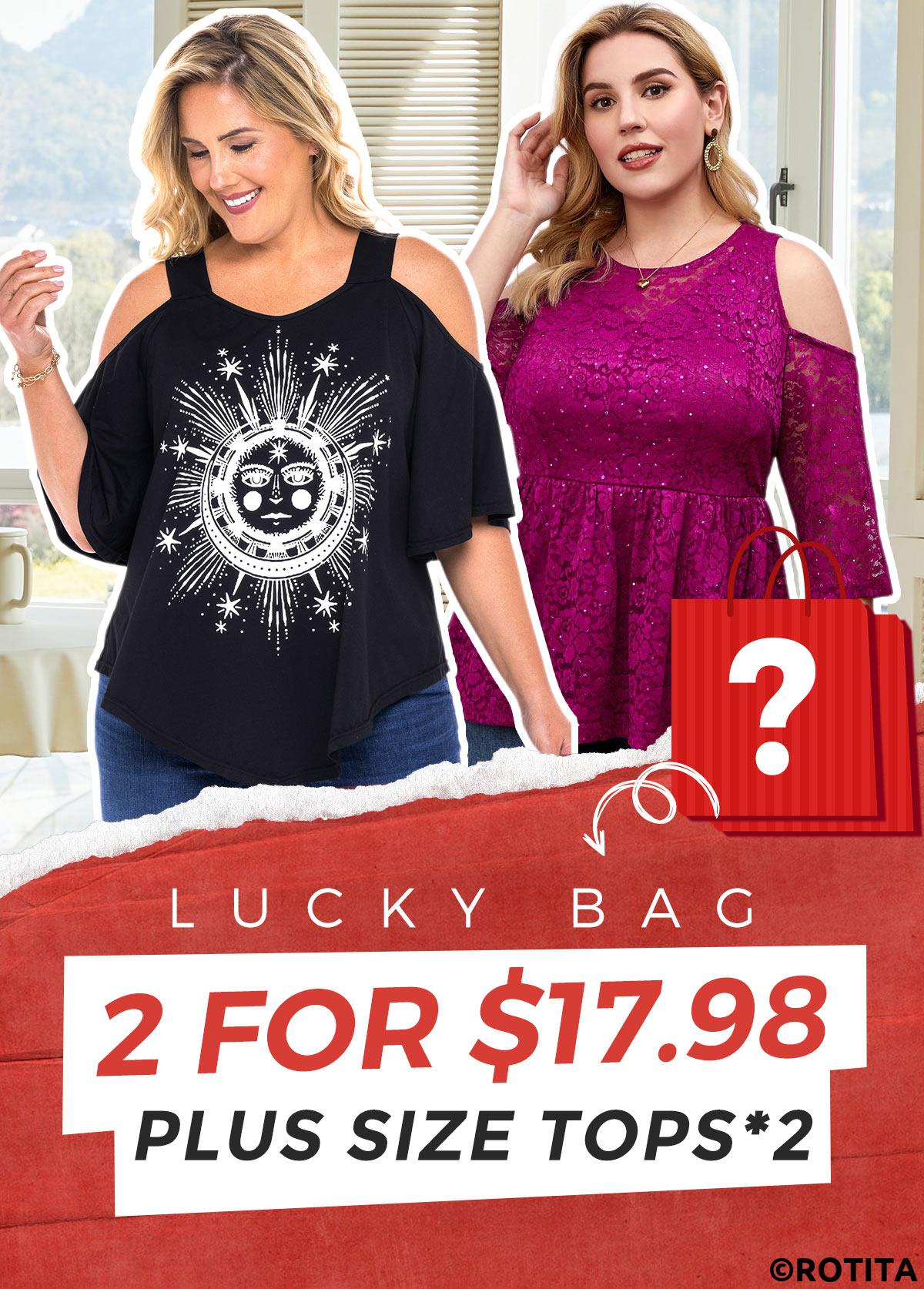 Random Color test,Geometric test,ROTITA Lucky Bag-Random Color Plus Size Tops -2 Piece