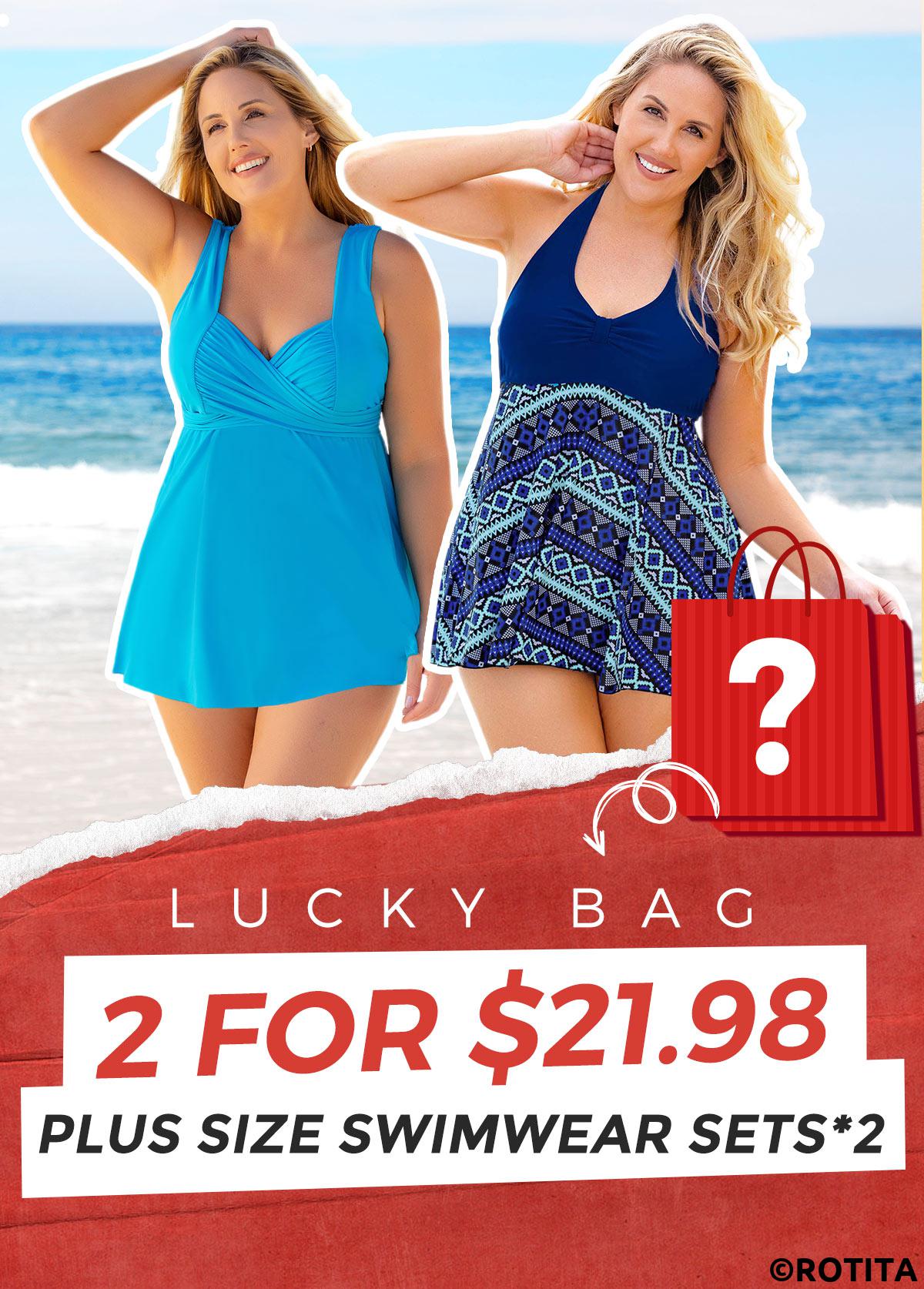Random Color test,Geometric test,ROTITA Lucky Bag-Random Color Plus Size Swimwear Sets -2 Piece