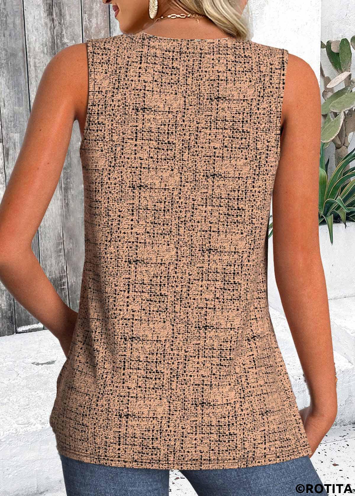 Rotita – Leichtes Tanktop mit V-Ausschnitt und Punkten in Hellkaffee