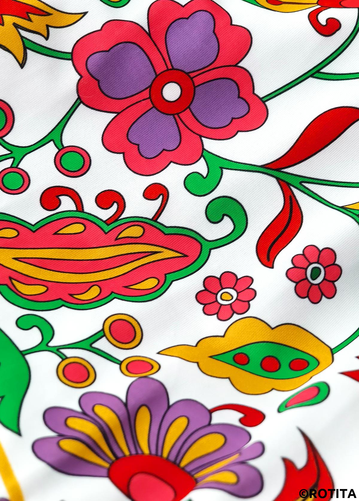Multi Color swimwear,Floral swimwear,Plants swimwear,ROTITA Circular Ring Multi Color Floral Print One Piece Swimwear