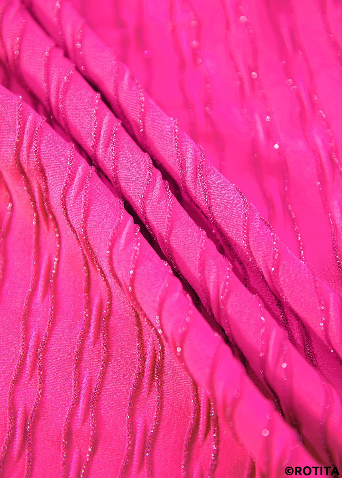 Hot Pink swimwear,Plain Color swimwear,ROTITA Jacquard Hot Pink Mid Waisted Tankini Set