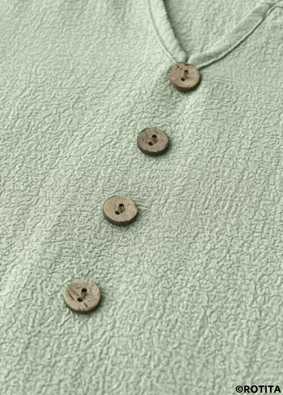 Sage Green dresses,Plain Color dresses,Everyday dresses,Casual dresses,ROTITA Button Sage Green A Line Split Neck Dress