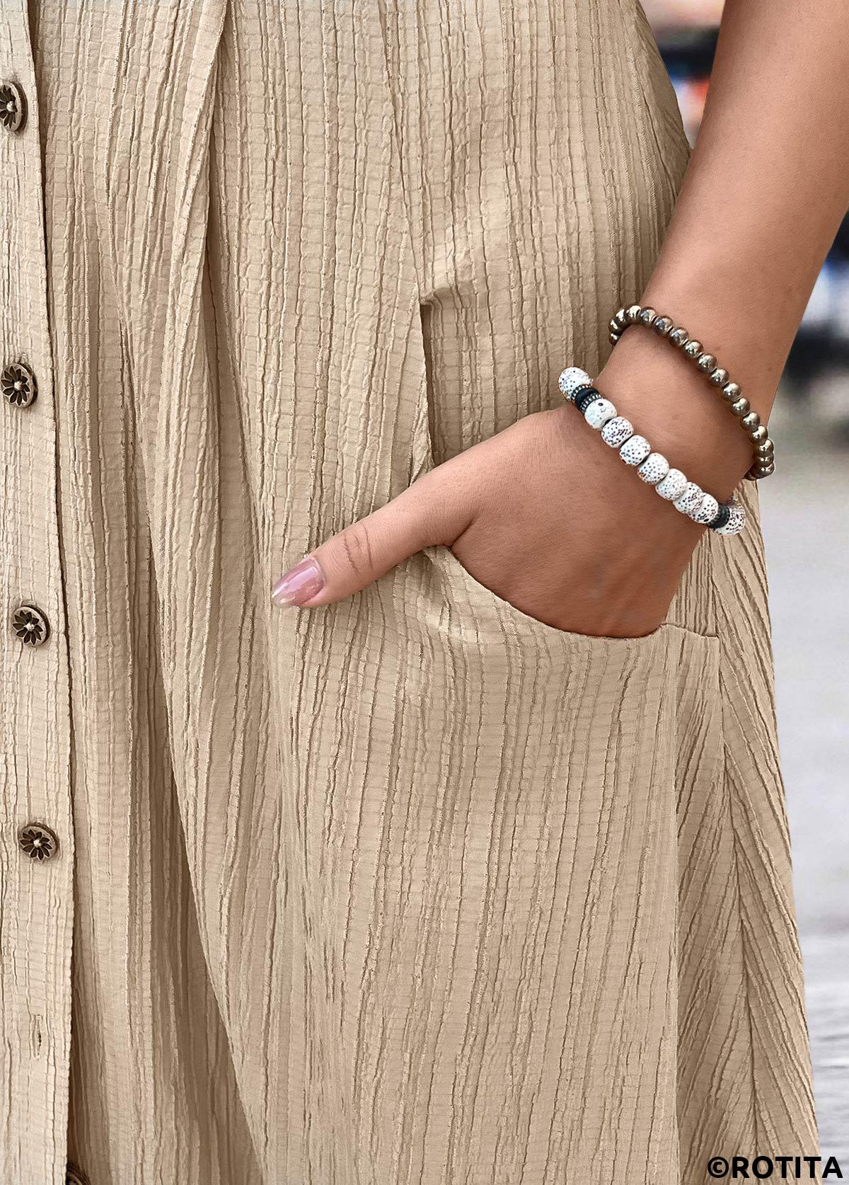 Light Coffee dresses,Plain Color dresses,Everyday dresses,Casual dresses,ROTITA Light Coffee A Line V Neck Short Sleeve Dress