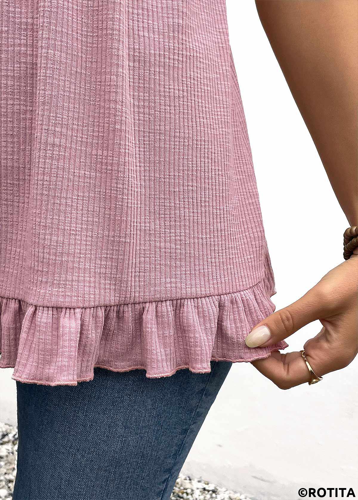 Pink tops,Plain Color tops,ROTITA Light Purple V Neck Short Sleeve T Shirt