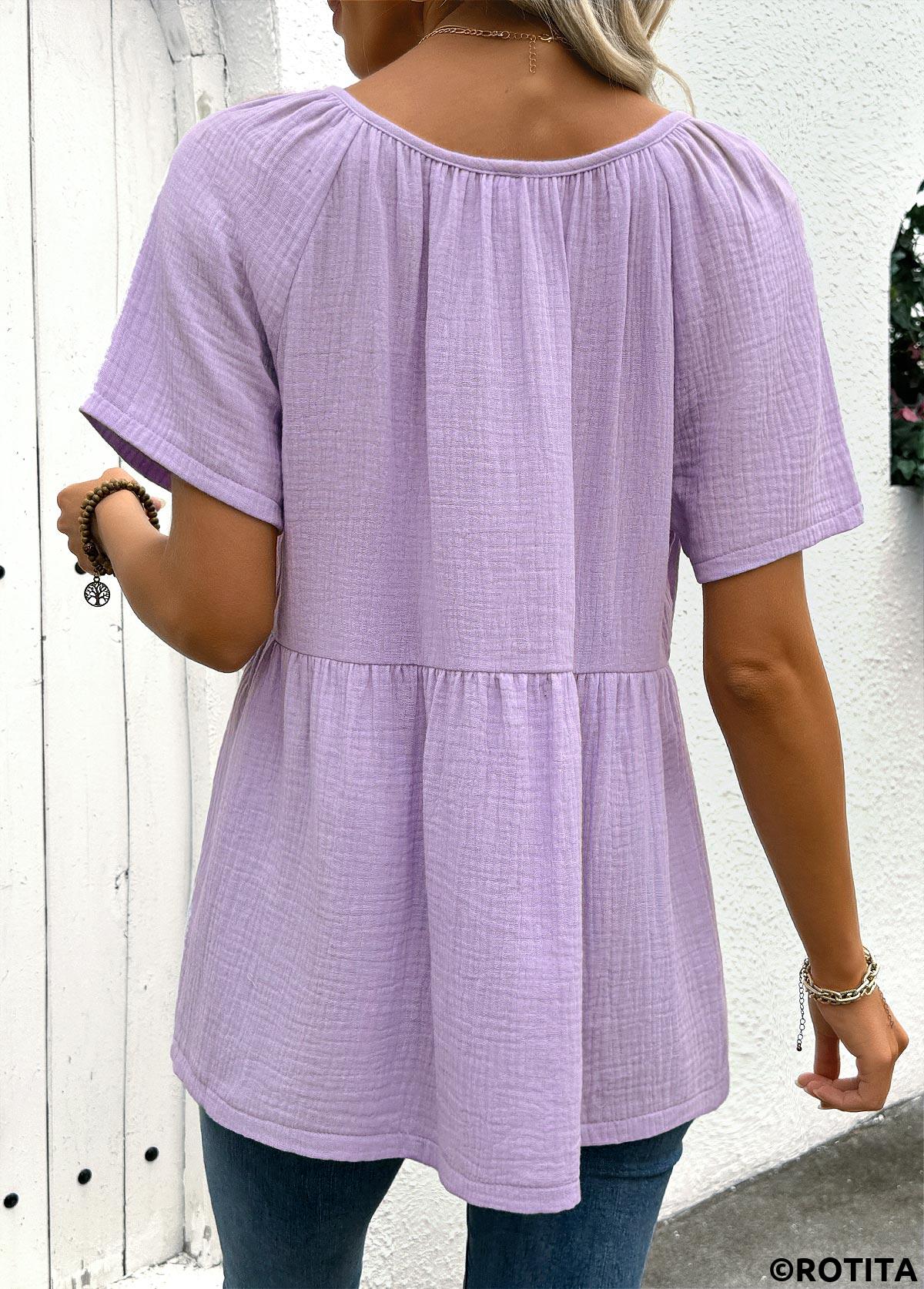 Rotita – Hellviolette Bluse mit Rundhalsausschnitt und kurzen Ärmeln