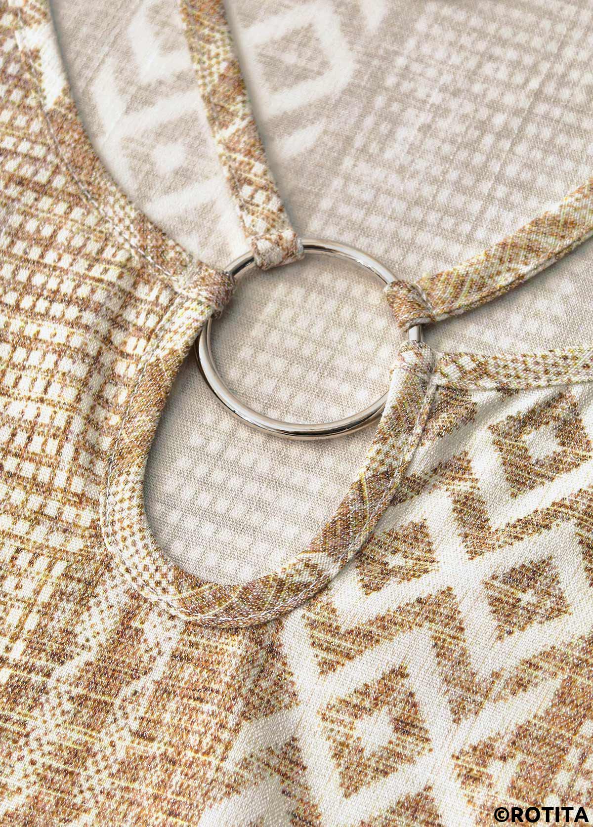 Light Camel dresses,Geometric dresses,Everyday dresses,Casual dresses,ROTITA Circular Ring Geometric Print Light Camel A Line Dress