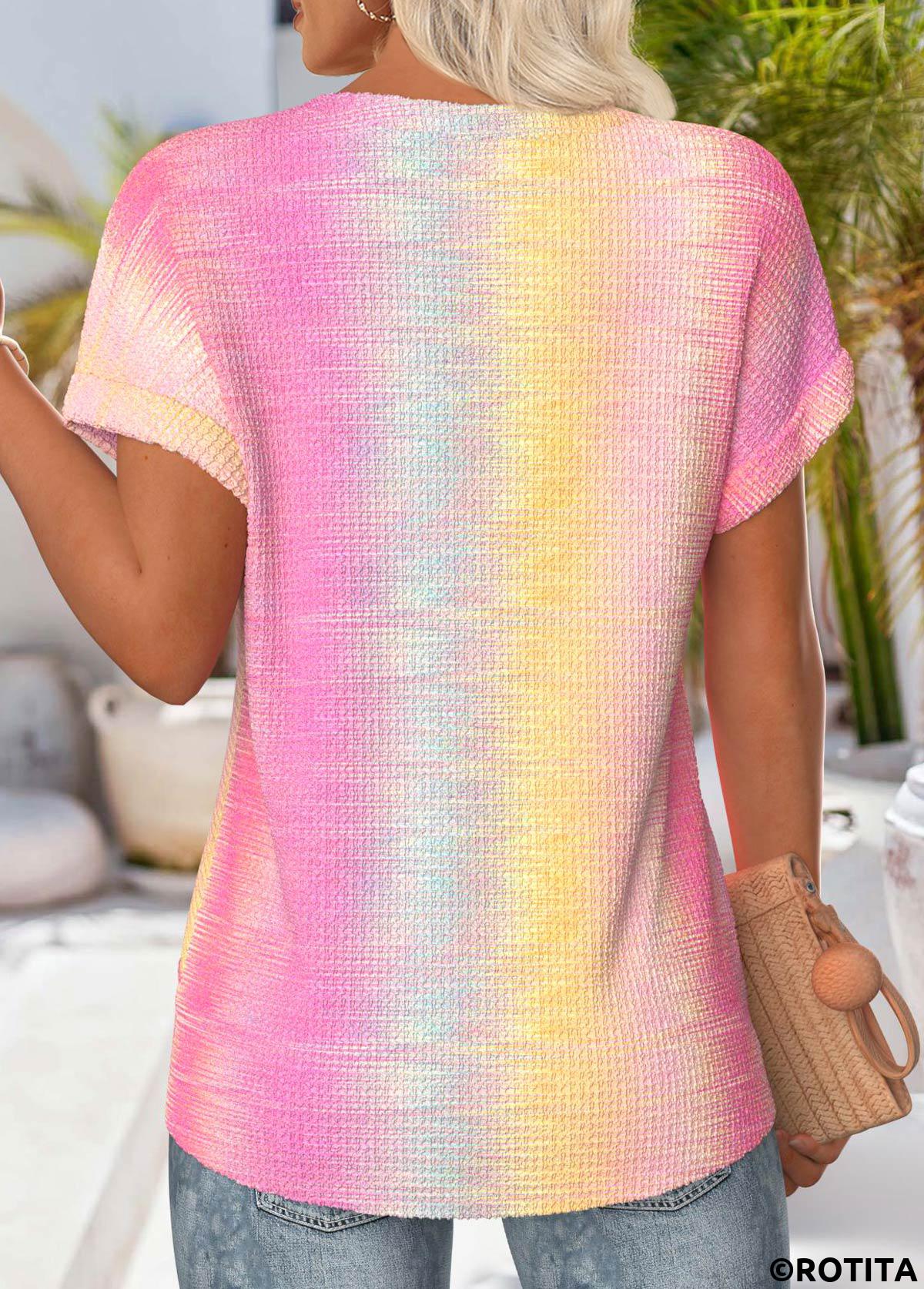 Rotita Ombre – Mehrfarbiges T-Shirt mit Rundhalsausschnitt und kurzen Ärmeln
