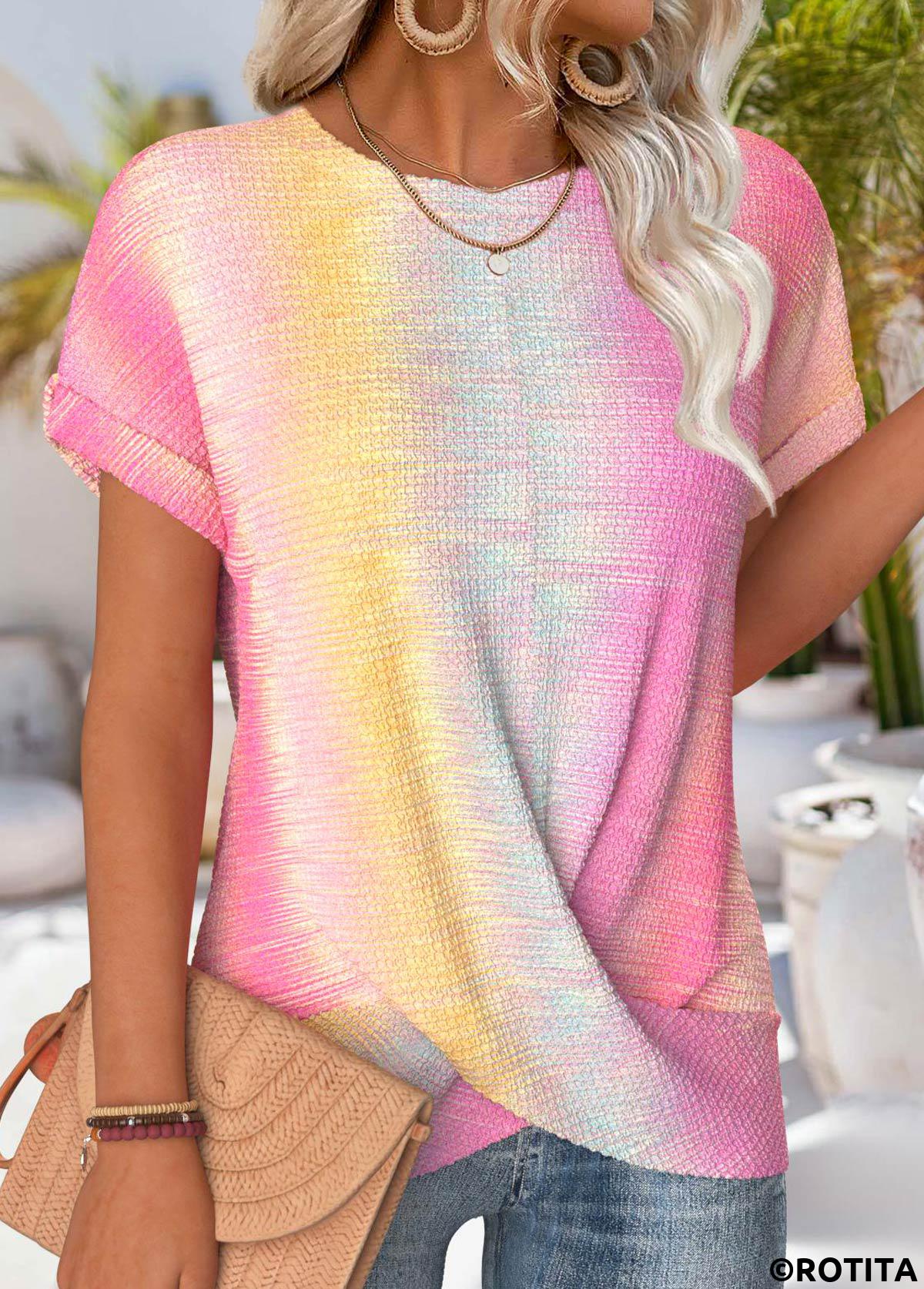 Rotita Ombre – Mehrfarbiges T-Shirt mit Rundhalsausschnitt und kurzen Ärmeln
