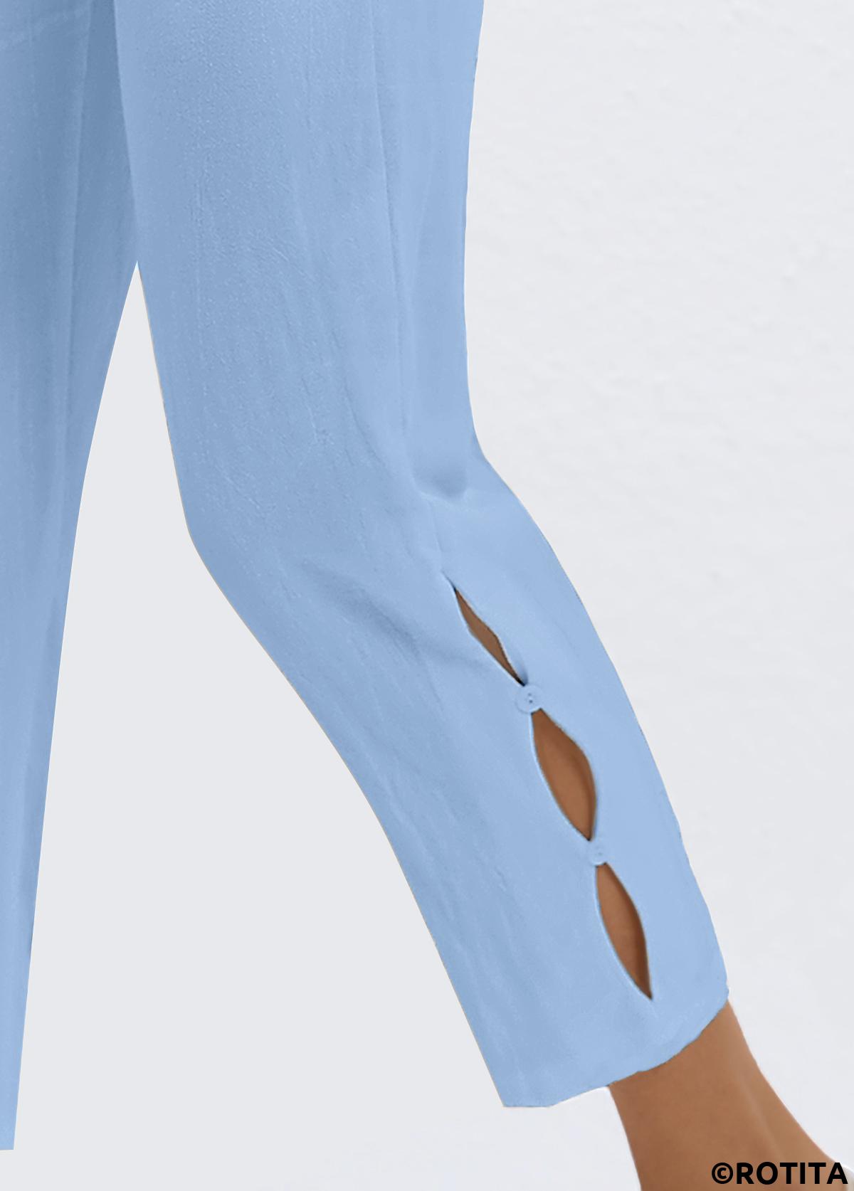 Light Blue bottoms,Plain Color bottoms,Elastic Waist Light Blue High Waisted Pants