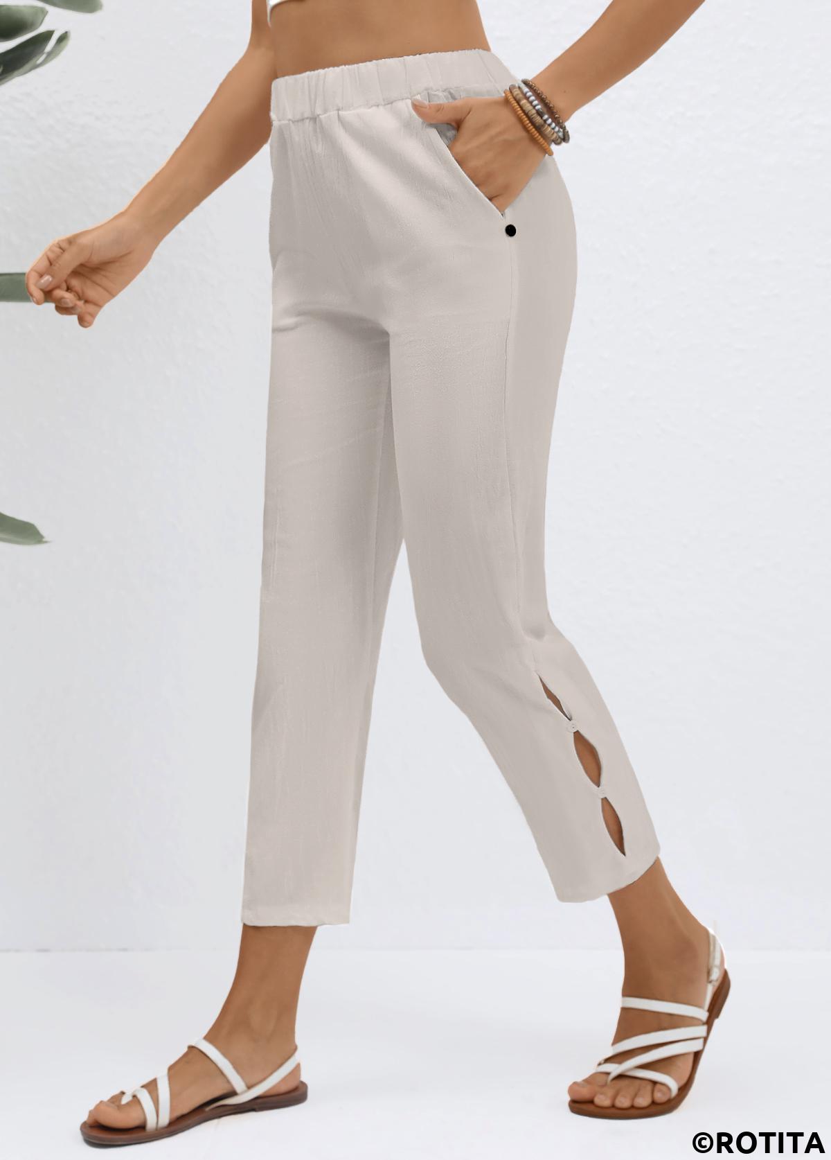 Grey bottoms,Plain Color bottoms,Elastic Waist High Waisted Grey Pants