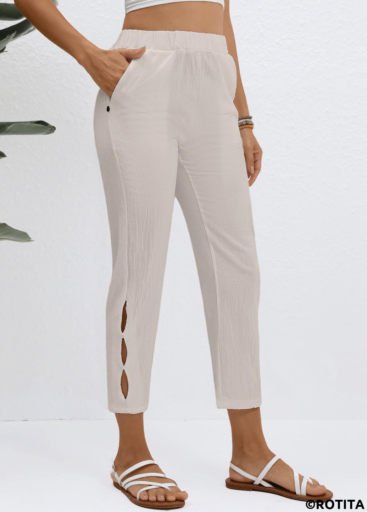 Grey bottoms,Plain Color bottoms,Elastic Waist High Waisted Grey Pants