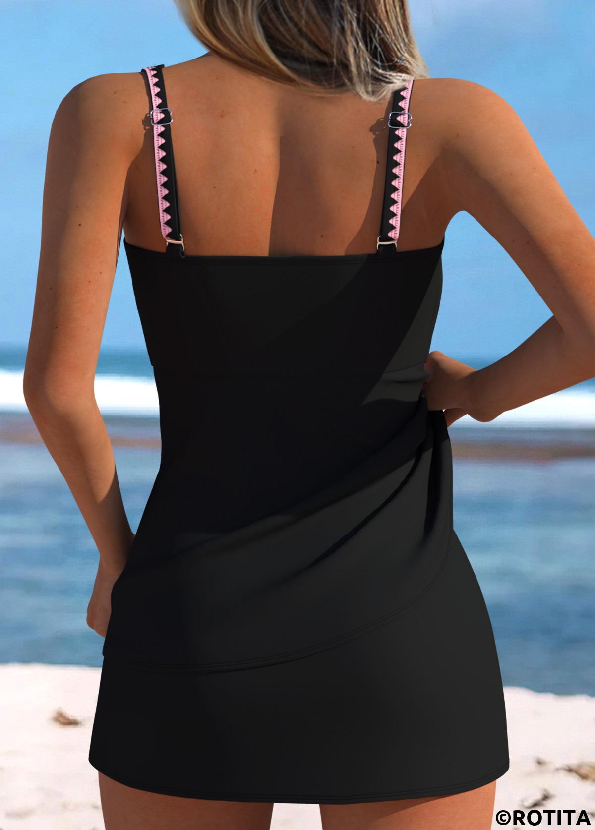 Light Pink swimwear,Contrast Color swimwear,ROTITA Jacquard Light Pink Mid Waisted Tankini Set