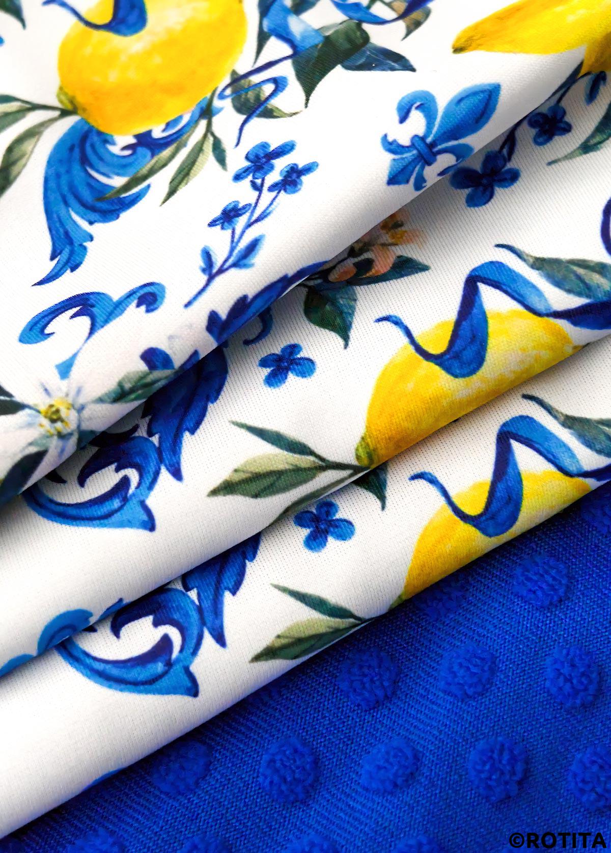 Royal Blue swimwear,Plants swimwear,ROTITA Ruched Royal Blue Plants Print High Waisted Tankini Set