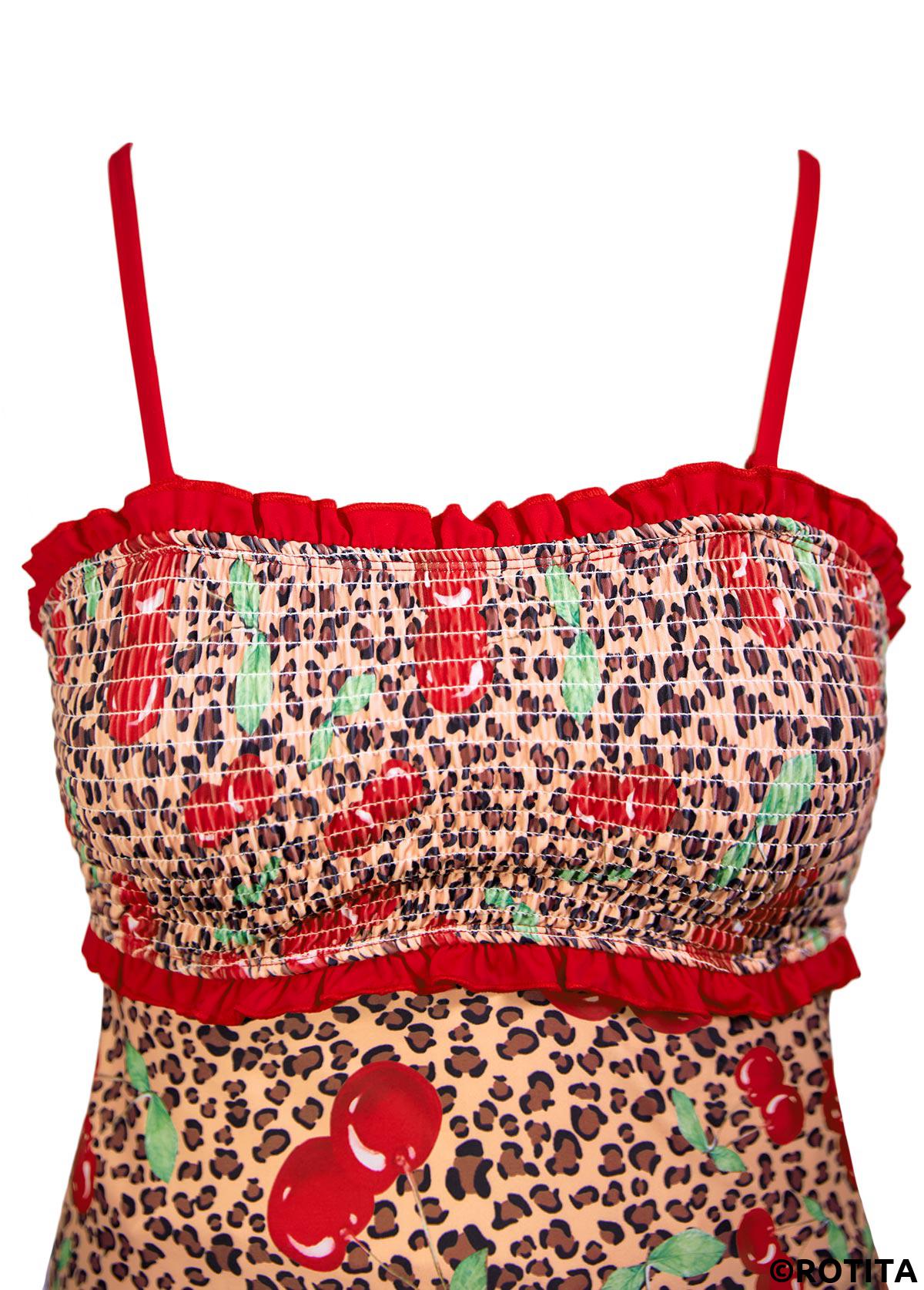Red swimwear,Leopard swimwear,Animal Print swimwear,ROTITA Two Piece Red Leopard Mid Waisted Tankini Set
