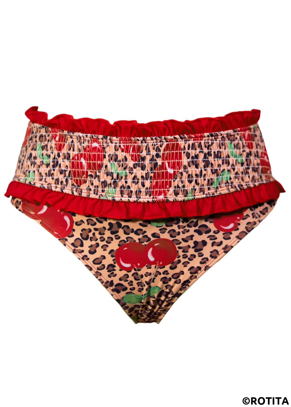 Red swimwear,Leopard swimwear,Animal Print swimwear,ROTITA Two Piece Red Leopard Mid Waisted Tankini Set