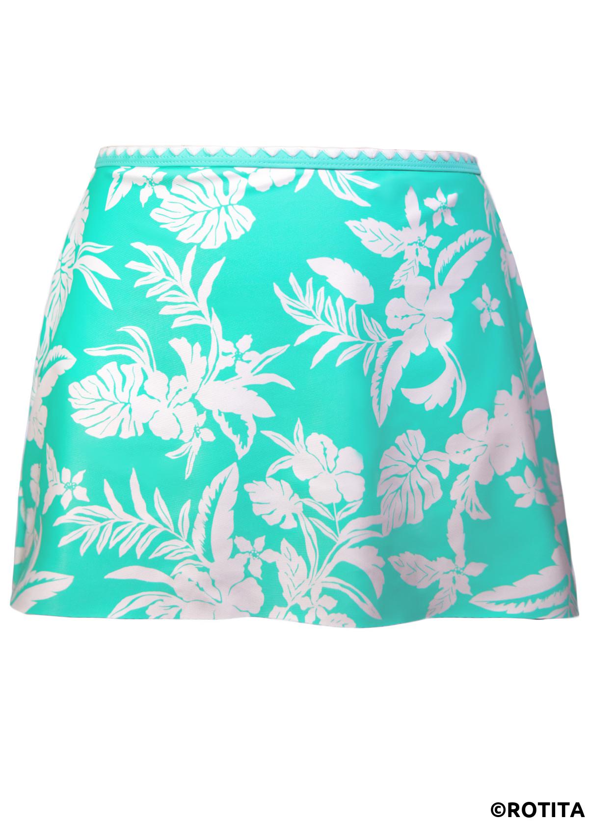 Cyan swimwear,Floral swimwear,Plants swimwear,ROTITA Cyan Floral Print Mid Waisted Tankini Set