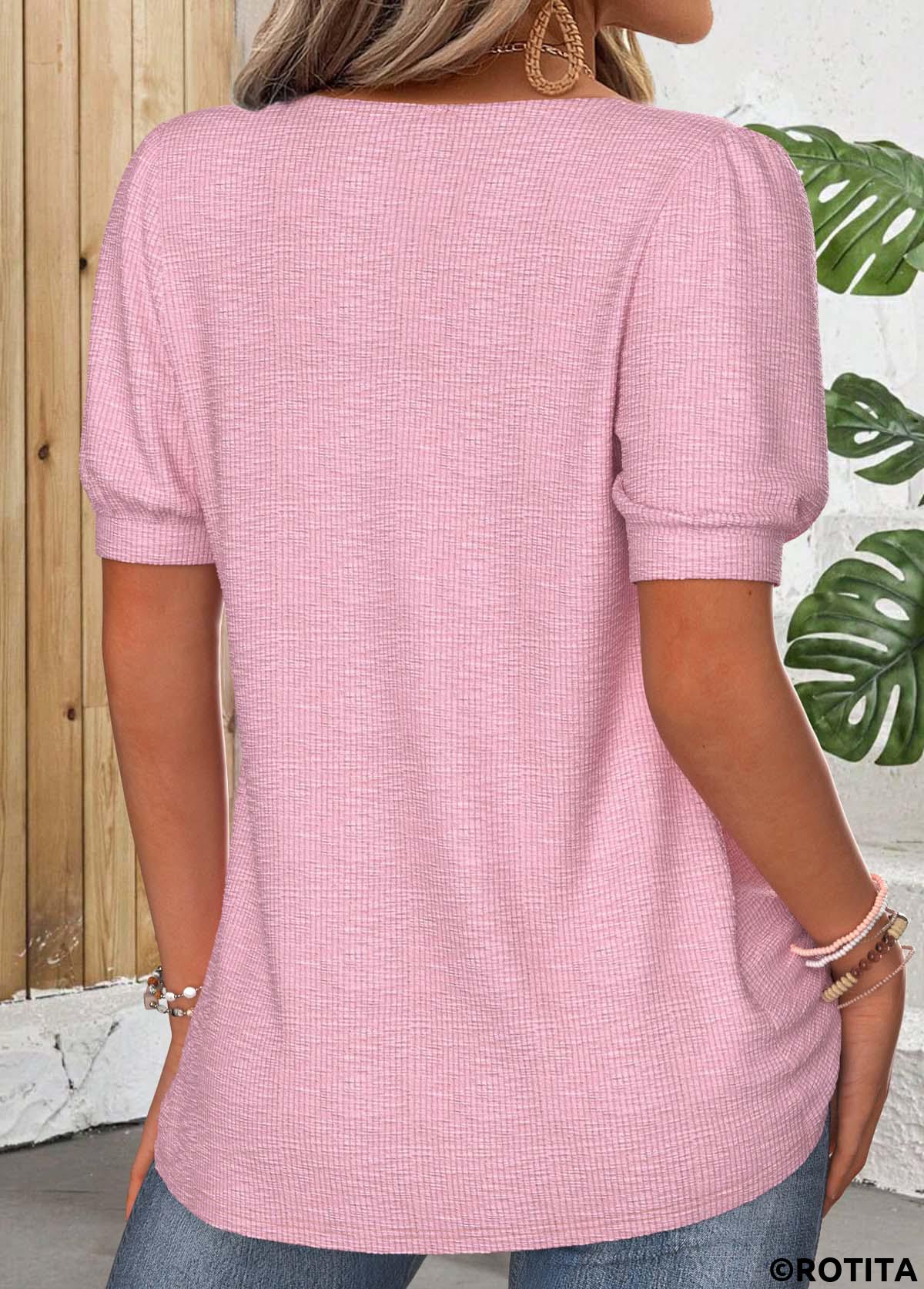 ROTITA Pink Round Neck Short Sleeve T Shirt