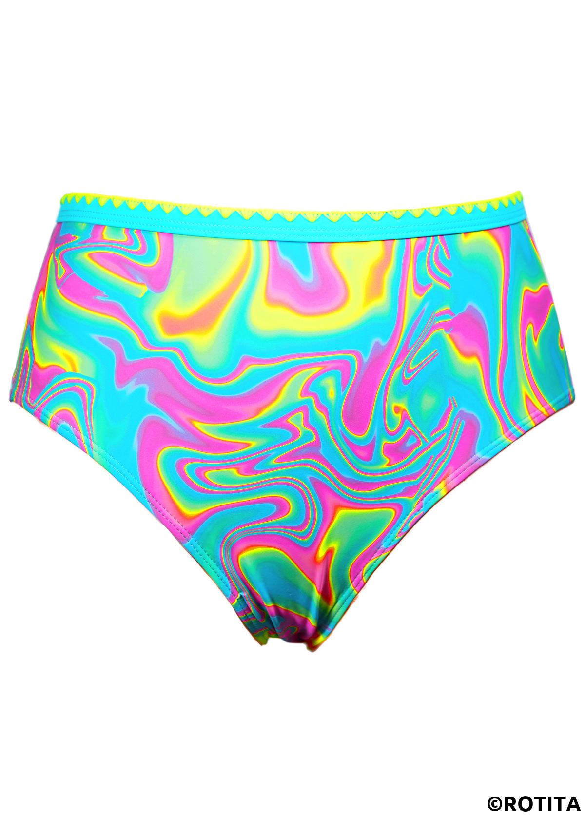 Multi Color swimwear,Ombre swimwear,ROTITA Two Piece Multi Color Ombre Mid Waisted Bikini Set