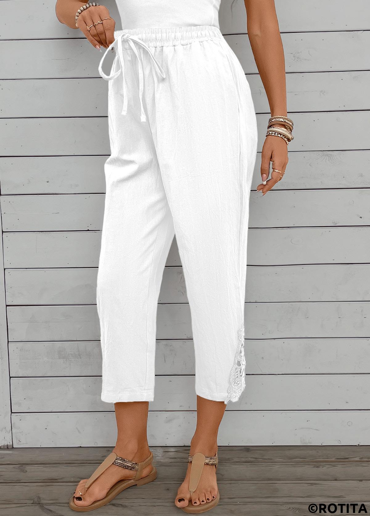 White bottoms,Plain Color bottoms,Straight Leg White Elastic Waist High Waisted Pants