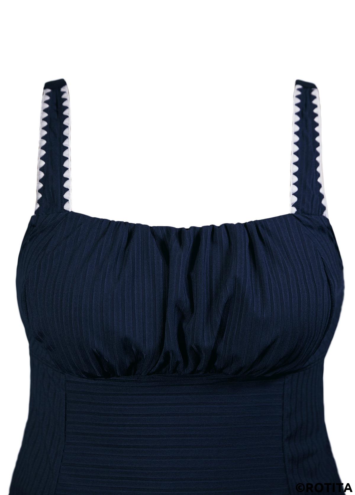 Navy swimwear,Paisley swimwear,ROTITA Contrast Binding Navy Paisley Print Mid Waisted Tankini Set