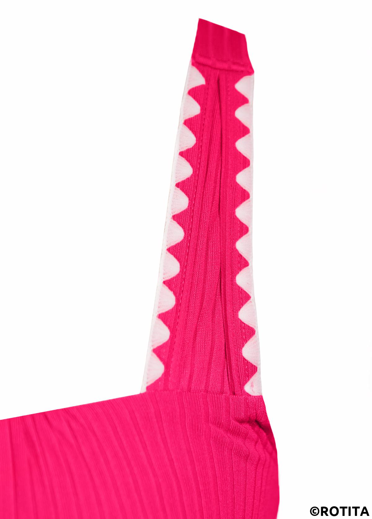Hot Pink swimwear,Floral swimwear,Plants swimwear,ROTITA Contrast Binding Hot Pink Floral Print Tankini Set