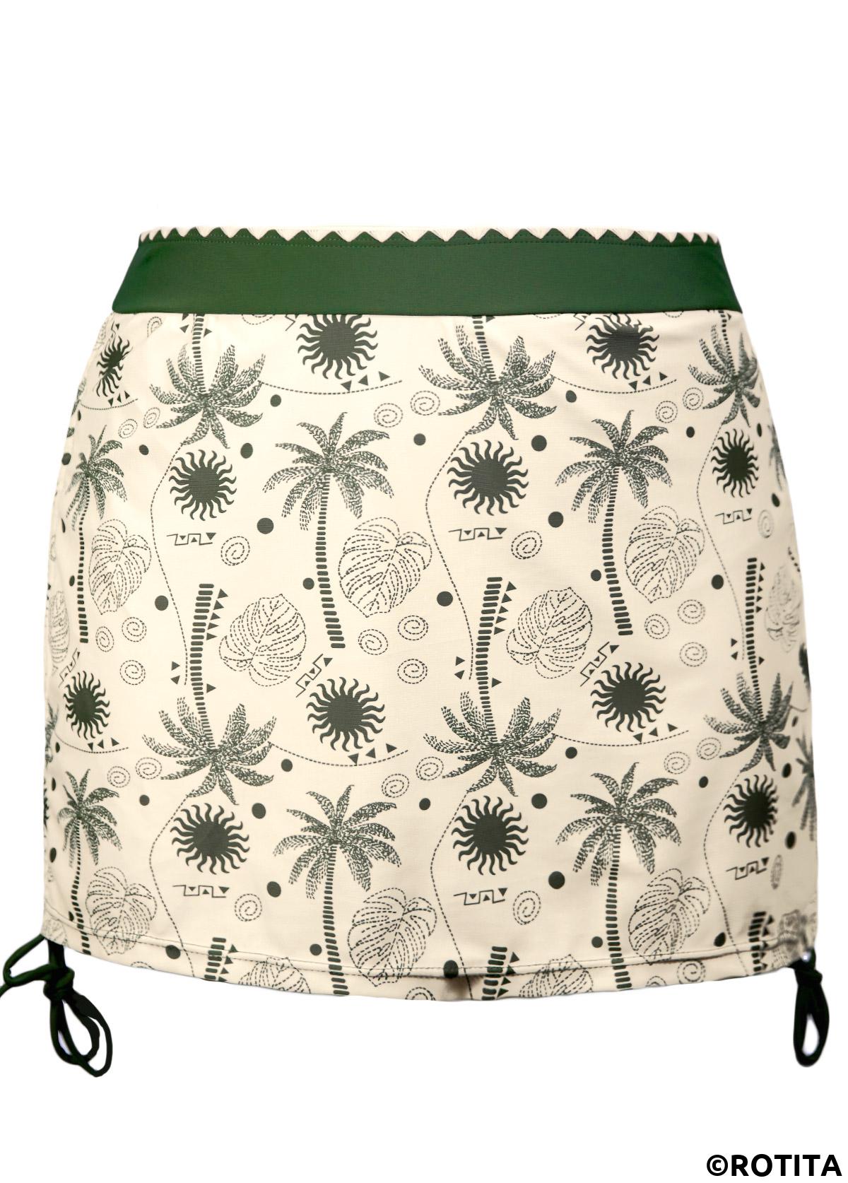 Beige swimwear,Plants swimwear,ROTITA Beige Tropical Plants Print Mid Waisted Tankini Set