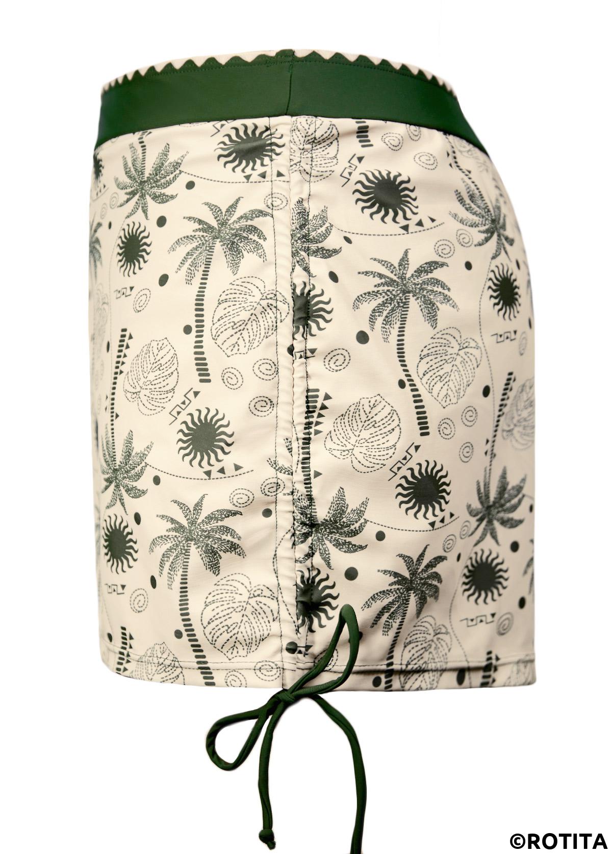 Beige swimwear,Plants swimwear,ROTITA Beige Tropical Plants Print Mid Waisted Tankini Set