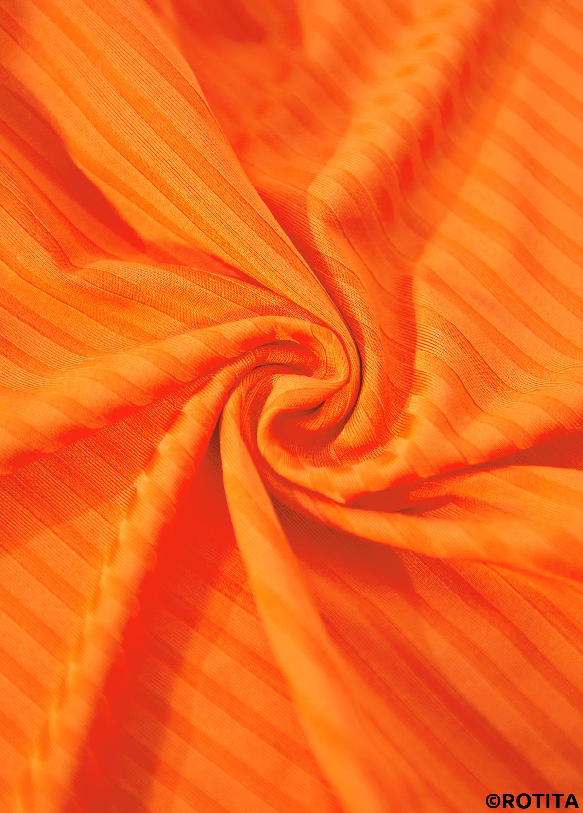Orange swimwear,Plants swimwear,ROTITA Orange Leaf Print Mid Waisted Tankini Set