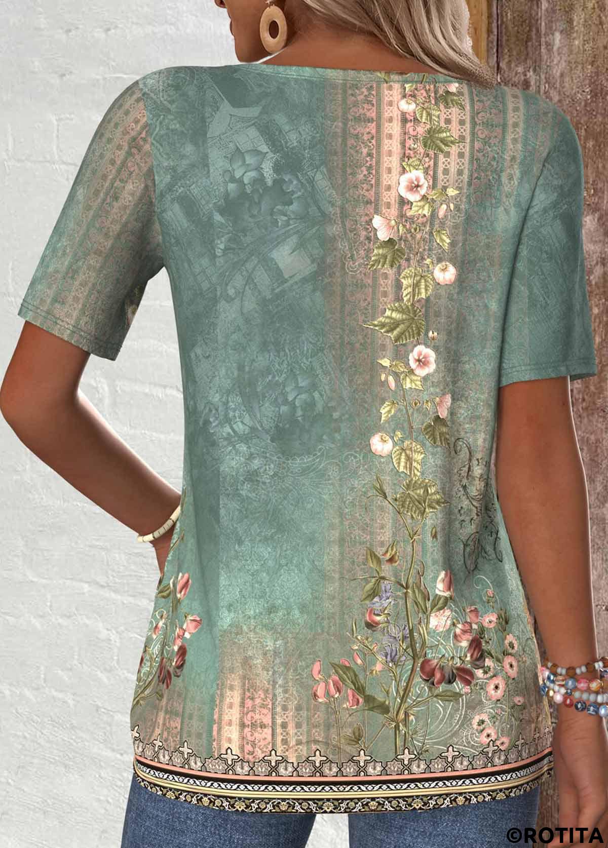 Sage Green plus size,Plants plus size,ROTITA Plus Size Tuck Stitch Sage Green T Shirt