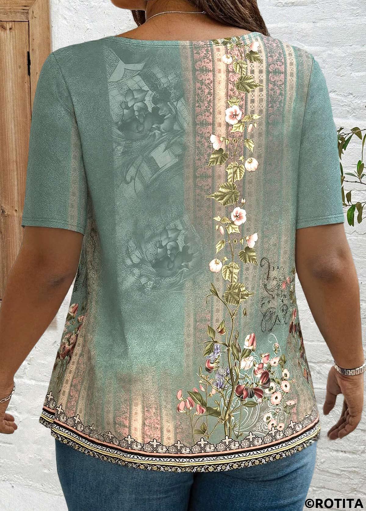 Sage Green plus size,Plants plus size,ROTITA Plus Size Tuck Stitch Sage Green T Shirt