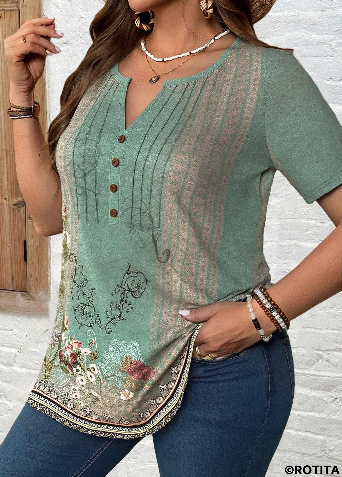 Sage Green plus size,Plants plus size,ROTITA Plus Size Tuck Stitch Sage Green T Shirt