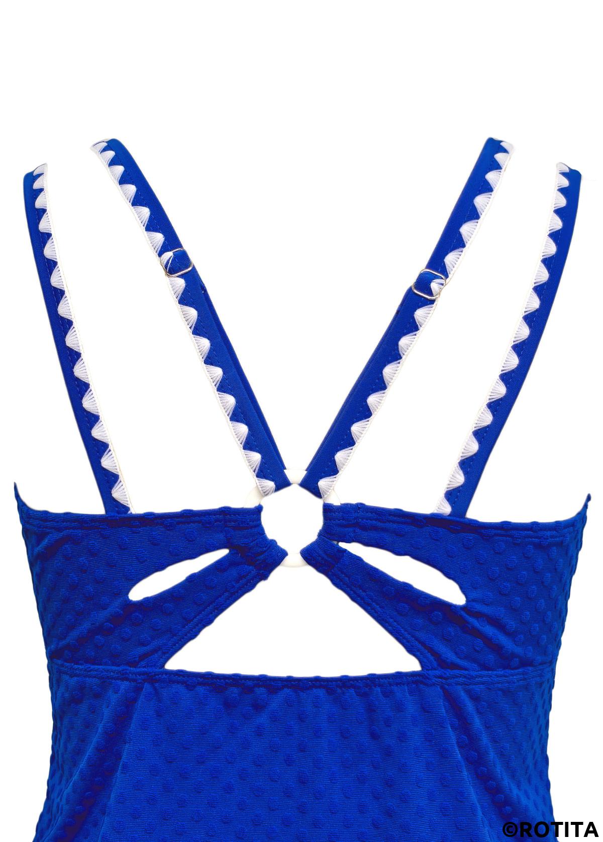 Royal Blue swimwear,Plants swimwear,ROTITA Royal Blue Tropical Plants Print Mid Waisted Tankini Set