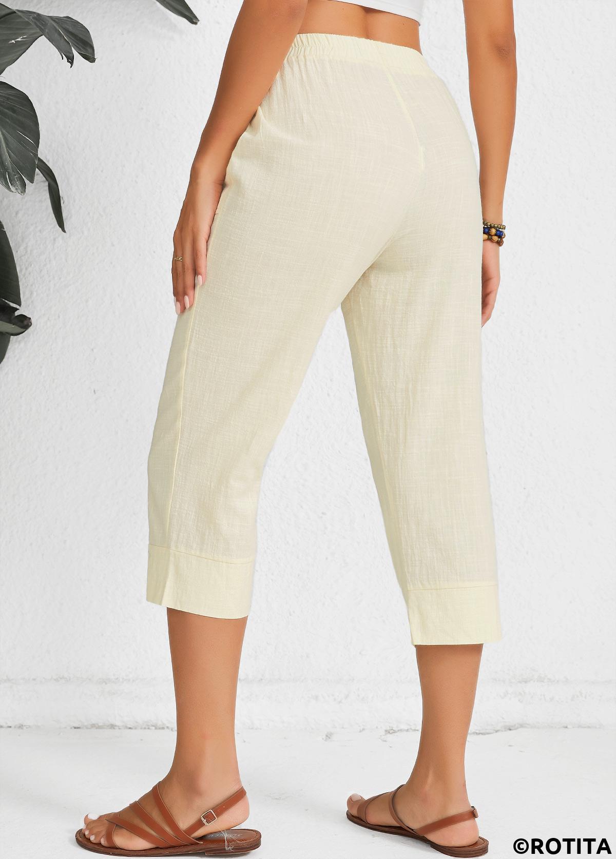 Light Camel bottoms,Plain Color bottoms,Light Camel Straight Leg Elastic Waist Mid Waisted Pants