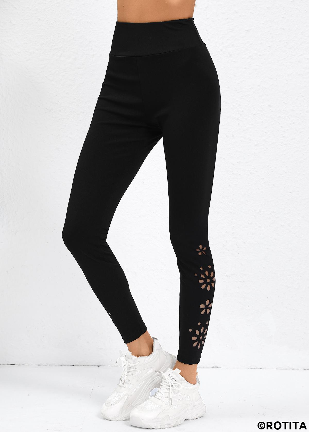 Black bottoms,Plain Color bottoms,Black High Waisted Elastic Waist Ankle Length Leggings