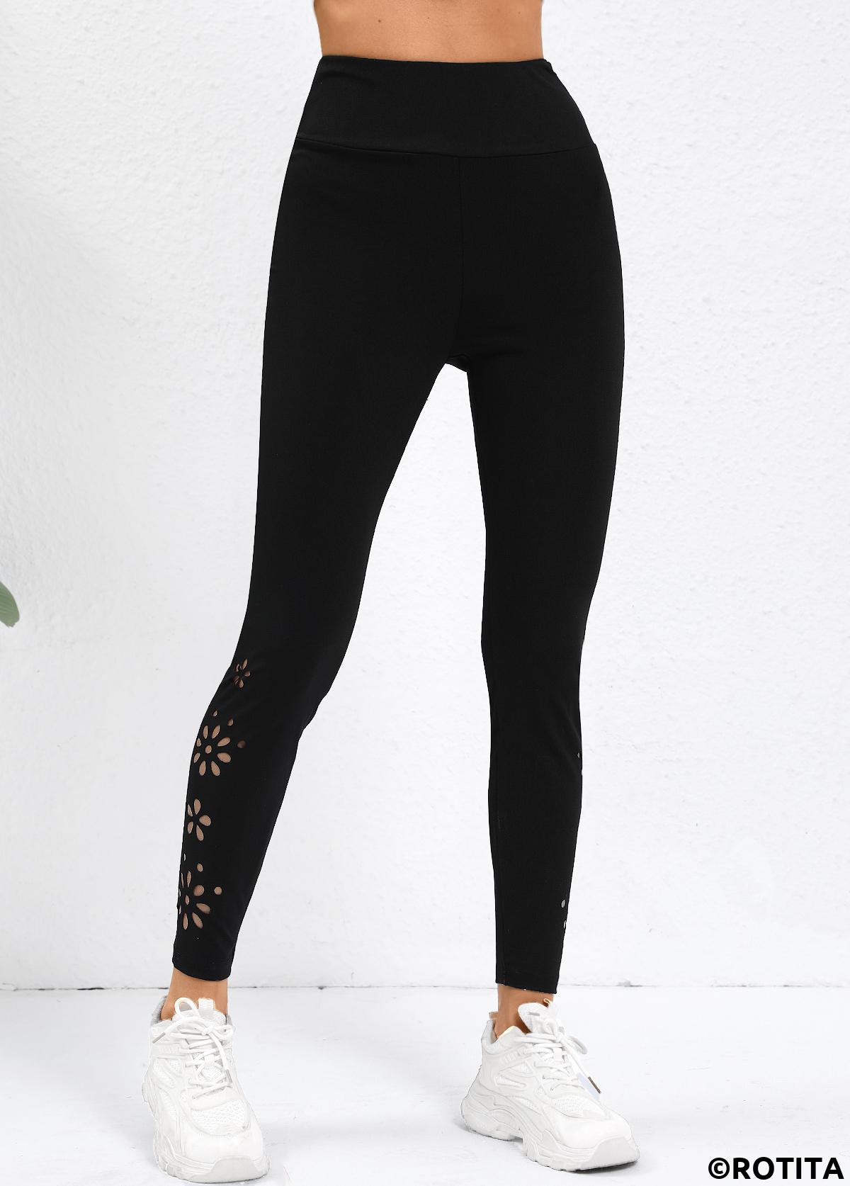 Black bottoms,Plain Color bottoms,Black High Waisted Elastic Waist Ankle Length Leggings