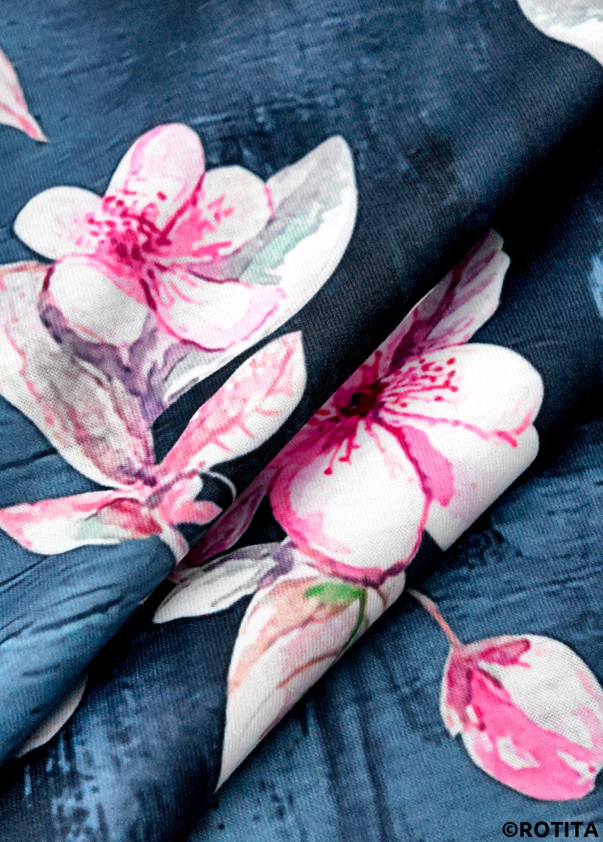 Denim Blue tops,Plants tops,Floral tops,ROTITA Random Floral Print Denim Blue V Neck Tank Top