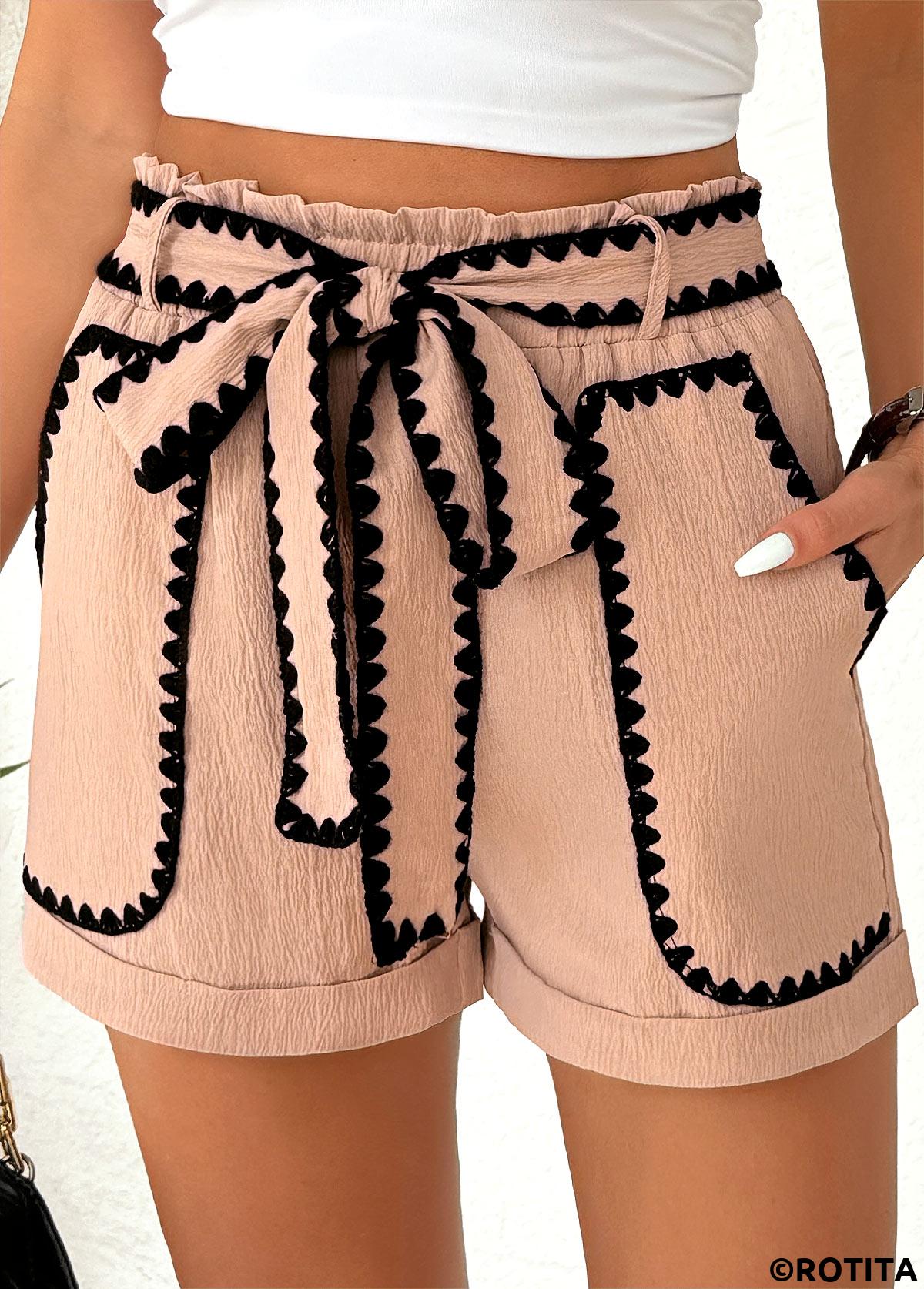 short taille haute élastique couleur café clair