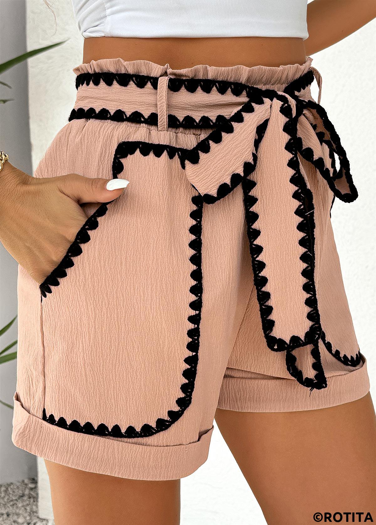 short taille haute élastique couleur café clair