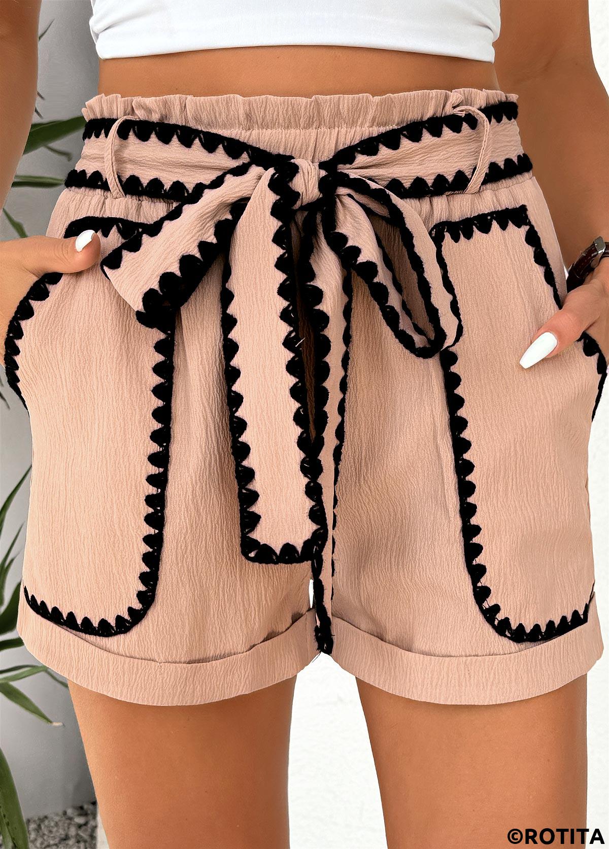 short taille haute élastique couleur café clair