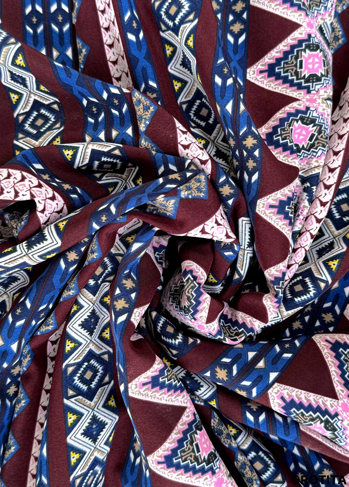 Dark Coffee bottoms,Geometric bottoms,Geometric Print Dark Coffee Wide Leg Elastic Waist Pants