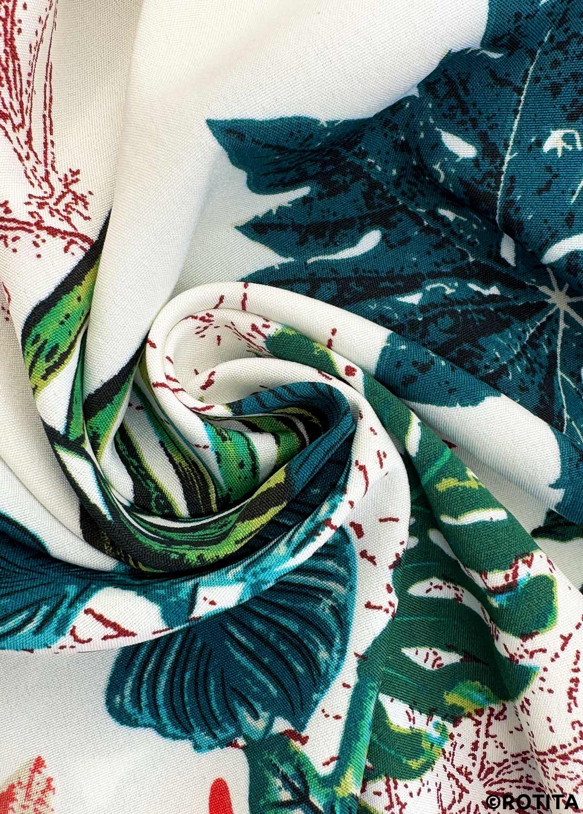 Blackish Green bottoms,Plants bottoms,Plants Print Blackish Green Wide Leg Elastic Waist Pants