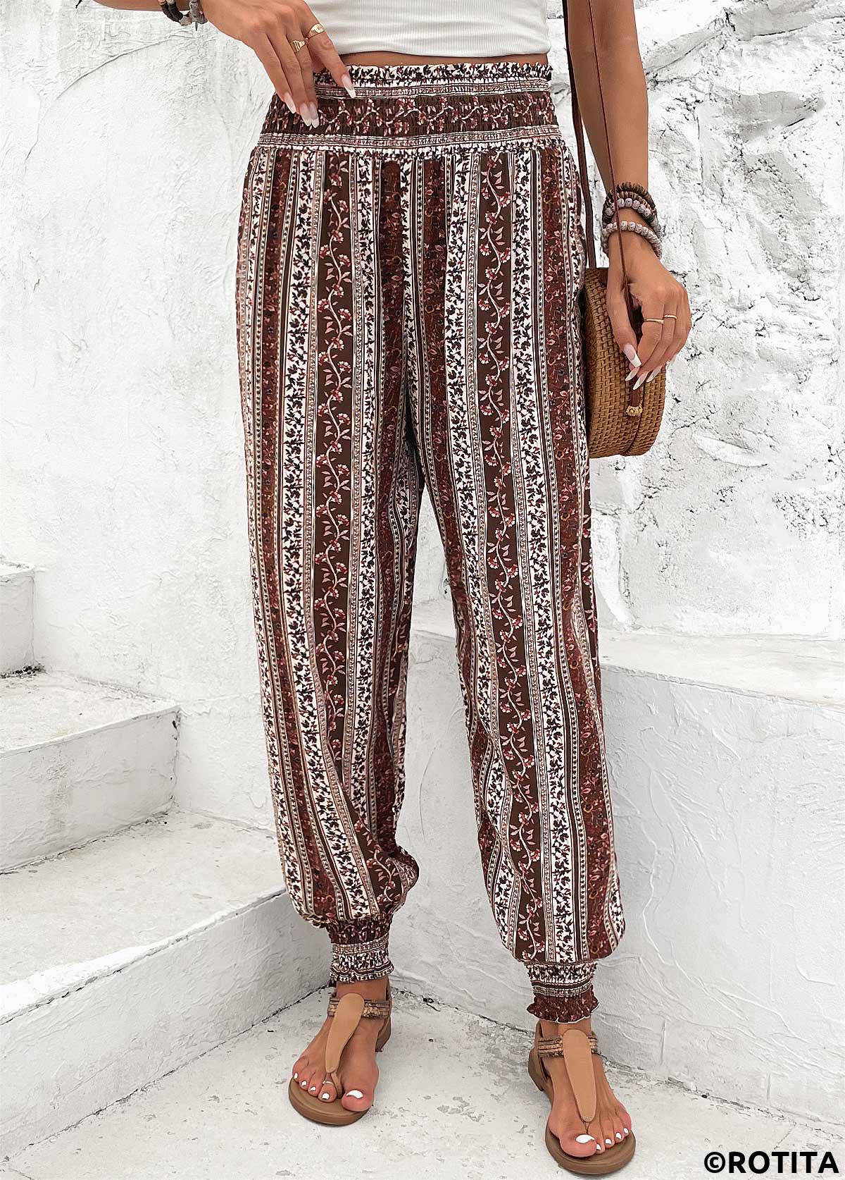 Multi Color bottoms,Tribal bottoms,Tribal Print Multi Color Jogger Elastic Waist Pants