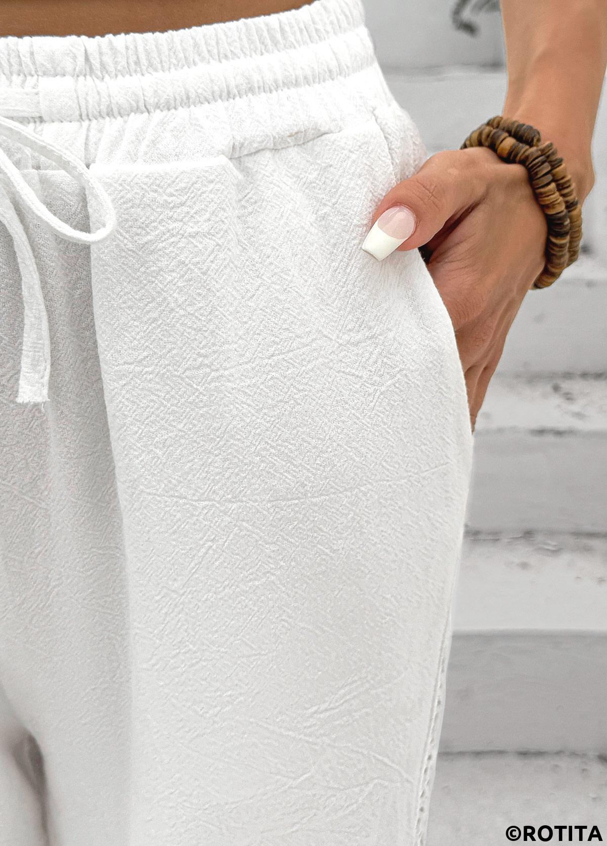 White bottoms,Plain Color bottoms,White Skinny Elastic Waist High Waisted Pants