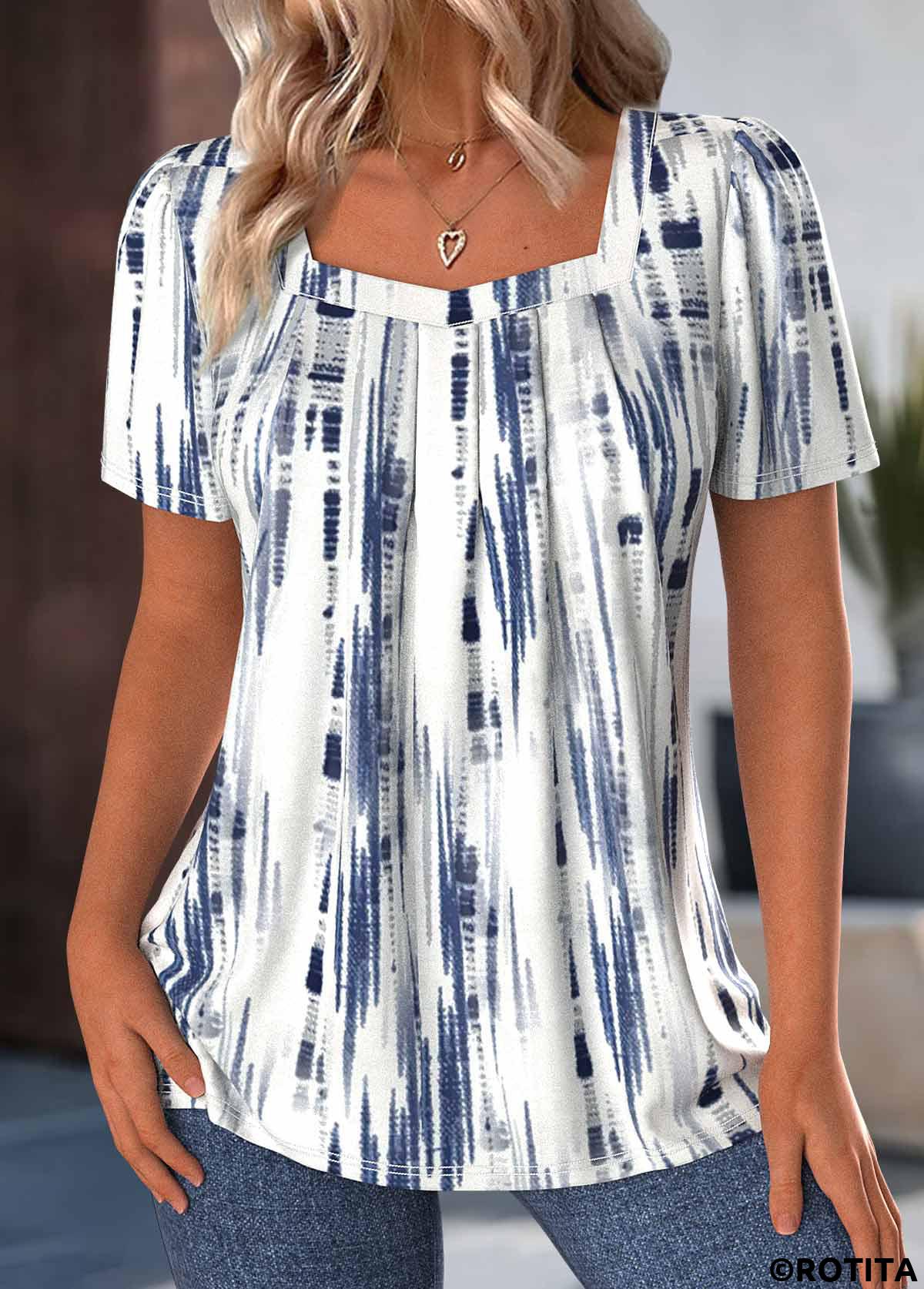 White plus size,Tie Dye plus size,ROTITA Plus Size White Tie Dye Print T Shirt