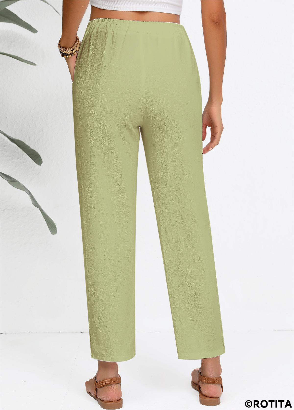Sage Green bottoms,Plain Color bottoms,Sage Green Straight Leg Elastic Waist High Waisted Pants