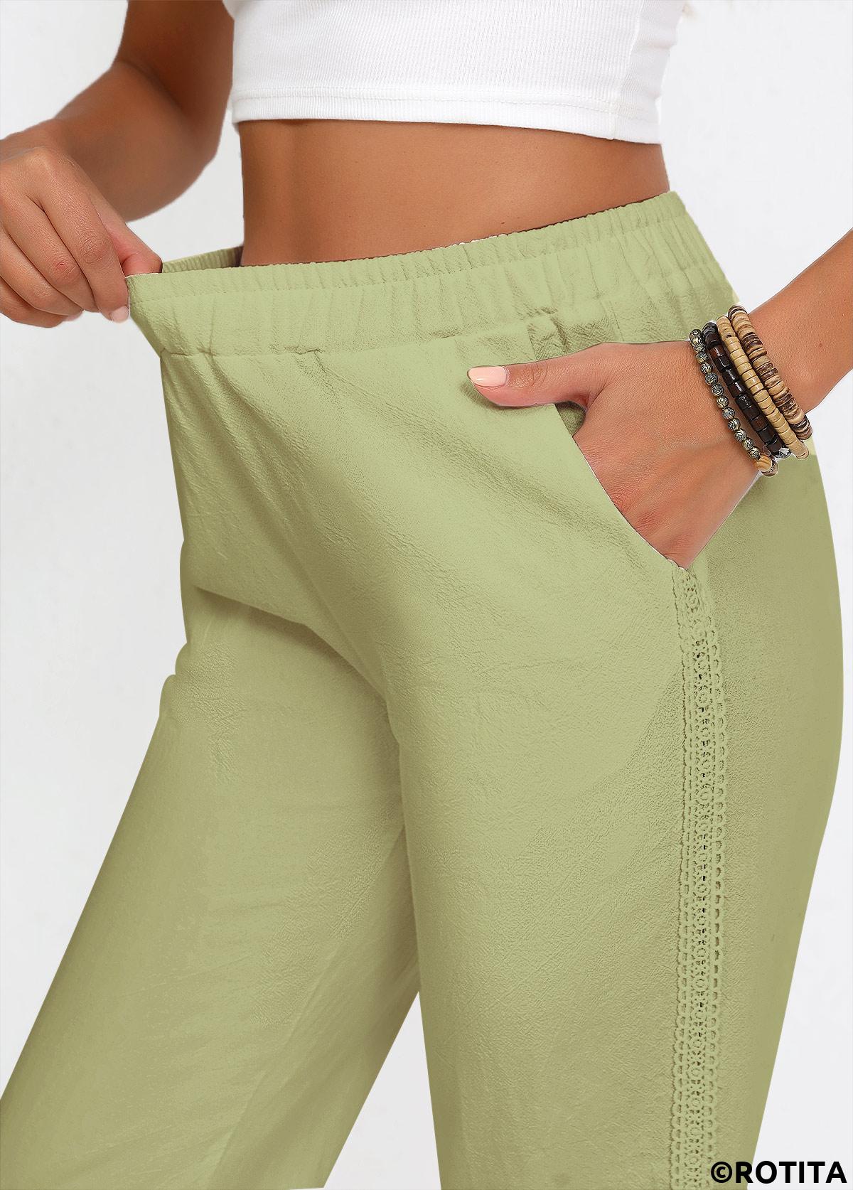 Sage Green bottoms,Plain Color bottoms,Sage Green Straight Leg Elastic Waist High Waisted Pants
