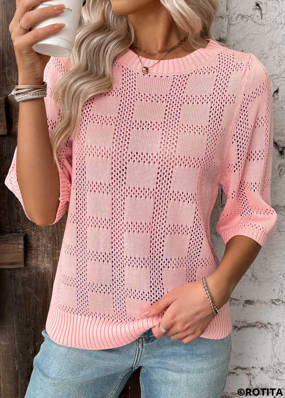 Light Pink tops,Plain Color tops,Light Pink Round Neck Half Sleeve T Shirt