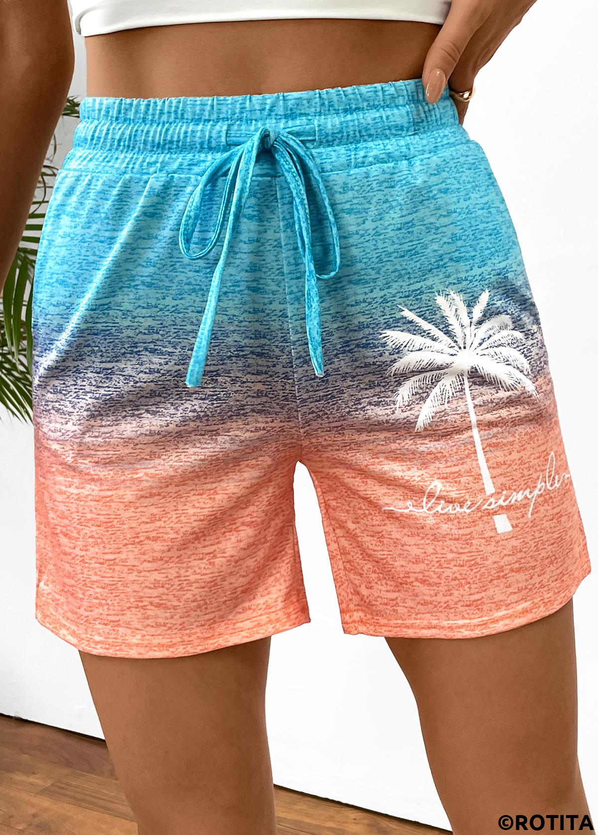 Multi Color bottoms,Ombre bottoms,Ombre Multi Color Straight Leg Elastic Waist Shorts