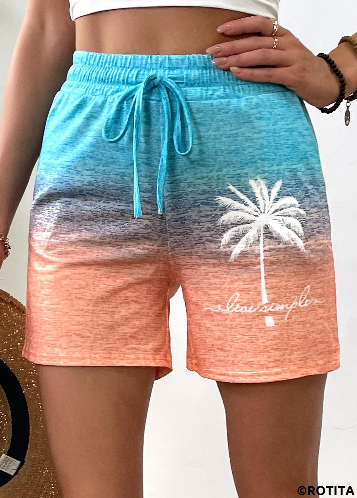 Multi Color bottoms,Ombre bottoms,Ombre Multi Color Straight Leg Elastic Waist Shorts